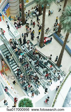 Stock Photograph - Shopping mall courtyard, high angle view. Fotosearch