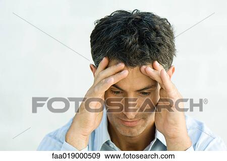 Man, holding head, portrait View Large Photo Image Stock Photo - Man, holding head, portrait. Fotosearch