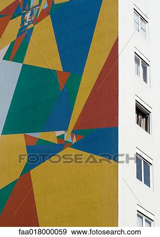 Multicolored mural on wall of apartment building View Large Photo Image Stock Photo - Multicolored mural on wall of apartment building. Fotosearch
