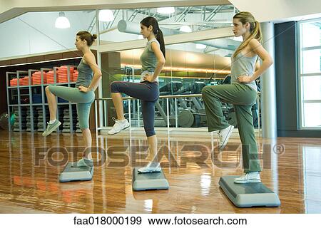 Step aerobics class View Large Photo Image Stock Photo - Step aerobics class. Fotosearch