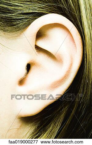 Stock Photo - Teenage girl's ear, extreme close-up. Fotosearch