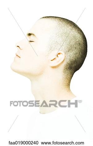 Stock Image - Young man's head, eyes closed, profile. Fotosearch