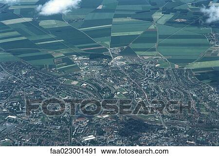 Aerial view of urbanized area bordering on rural fields View Large Photo Image Stock Image - Aerial view of urbanized area bordering on rural fields. Fotosearch