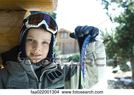Picture - Boy with ski gear, portrait. Fotosearch