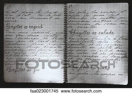 Chayote recipes handwritten in notebook, in French View Large Photo Image Stock Photography - Chayote recipes handwritten in notebook, in French. Fotosearch