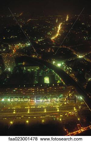 City illuminated at night, high angle view View Large Photo Image Stock Photo - City illuminated at night, high angle view. Fotosearch