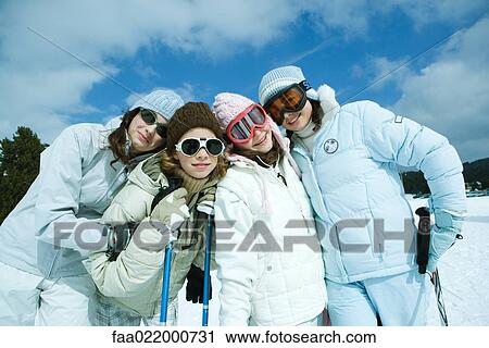Group of teen girls in ski gear, portrait View Large Photo Image Stock Image - Group of teen girls in ski gear, portrait. Fotosearch