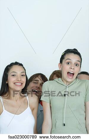 Group of young friends jumping for joy, portrait View Large Photo Image Stock Photo - Group of young friends jumping for joy, portrait. Fotosearch