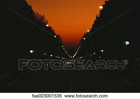 Paris, France, avenue at twilight View Large Photo Image Stock Photography - Paris, France, avenue at twilight. Fotosearch