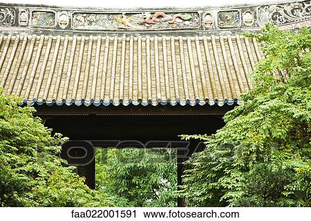 Stock Image - Roof of temple, cropped view, Guangdong province, China. Fotosearch