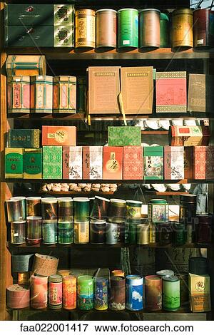 Teas on shelf in tea shop View Large Photo Image Stock Photo - Teas on shelf in tea shop. Fotosearch