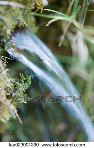 Stock Image - Water flowing from stream, defocused. Fotosearch