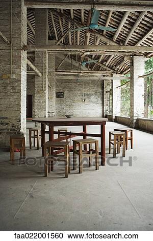 Wooden table and stools in temple's outdoor dining area View Large Photo Image Stock Image - Wooden table and stools in temple's outdoor dining area. Fotosearch