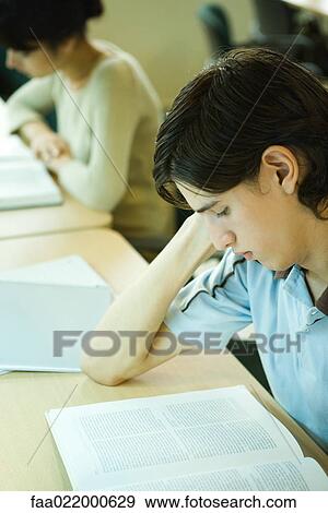 Young man studying in university library View Large Photo Image Stock Photo - Young man studying in university library. Fotosearch