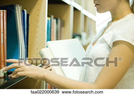 Young woman reaching for books on shelf in library, cropped view View Large Photo Image Stock Photo - Young woman reaching for books on shelf in library, cropped view. Fotosearch