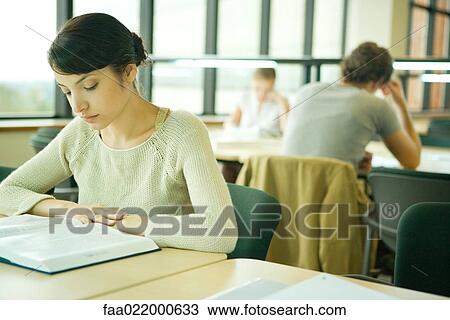 Young woman studying in university library View Large Photo Image Stock Image - Young woman studying in university library. Fotosearch