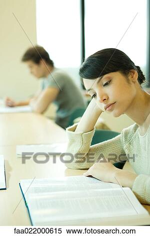 Young woman studying in university library View Large Photo Image Stock Photography - Young woman studying in university library. Fotosearch