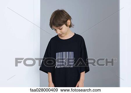 Boy wearing tee-shirt with bar code View Large Photo Image Stock Photo - Boy wearing tee-shirt with bar code. Fotosearch