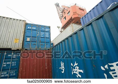 Cargo containers, low angle view View Large Photo Image Stock Photography - Cargo containers, low angle view. Fotosearch