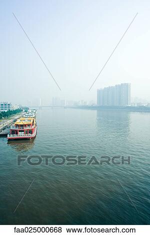 China, riverscape with barge View Large Photo Image Stock Photo - China, riverscape with barge. Fotosearch