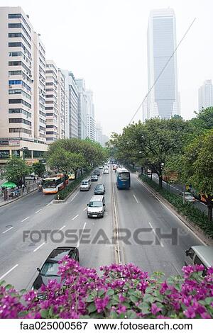 Stock Photo - City thoroughfare, high angle view. Fotosearch
