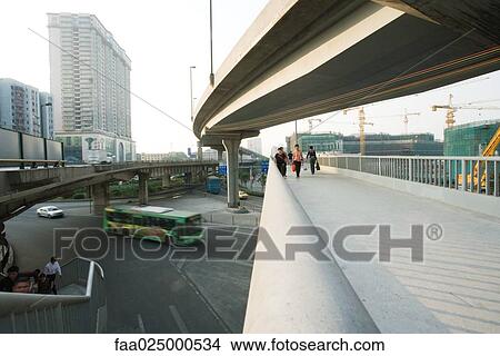 Picture - Footbridge and overpasses, wide angle view. Fotosearch