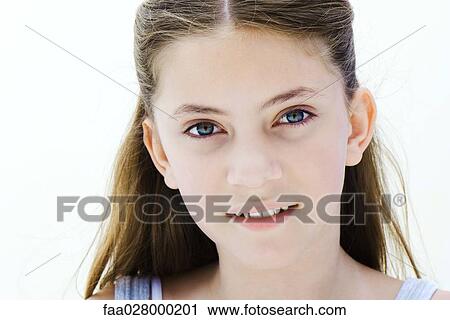 Girl smiling at camera, portrait View Large Photo Image Stock Image - Girl smiling at camera, portrait. Fotosearch