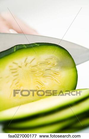 Knife cutting summer squash (zapallito redondo), extreme close-up View Large Photo Image Stock Photo - Knife cutting summer squash (zapallito redondo), extreme close-up. Fotosearch