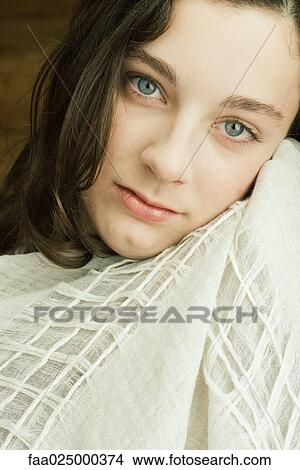 Teen girl with shawl around shoulders, portrait View Large Photo Image Picture - Teen girl with shawl around shoulders, portrait. Fotosearch