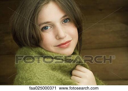 Teen girl with shawl around shoulders, portrait View Large Photo Image Stock Image - Teen girl with shawl around shoulders, portrait. Fotosearch