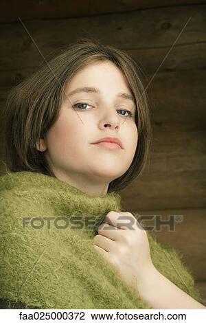 Teen girl with shawl around shoulders, portrait View Large Photo Image Stock Image - Teen girl with shawl around shoulders, portrait. Fotosearch