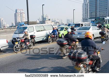 Traffic on city thoroughfare, China View Large Photo Image Stock Photo - Traffic on city thoroughfare, China. Fotosearch