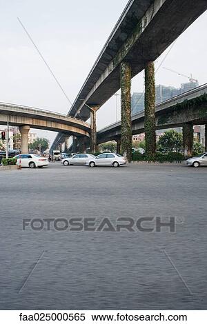 Stock Photography - Traffic under overpasses. Fotosearch