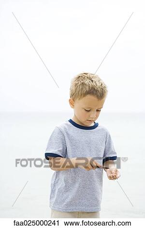 Young boy at the beach, looking down at stick View Large Photo Image Stock Image - Young boy at the beach, looking down at stick. Fotosearch