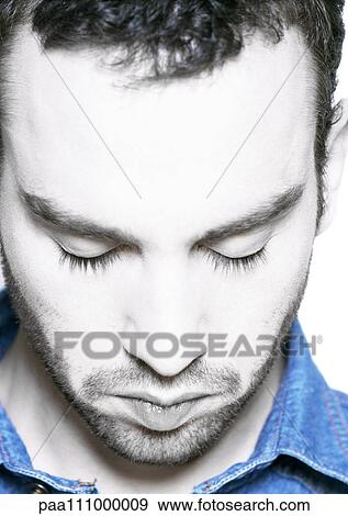 Man's face, eyes closed, close-up, portrait View Large Photo Image Stock Photo - Man's face, eyes closed, close-up, portrait. Fotosearch