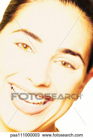 Woman smiling, close-up, portrait View Large Photo Image Stock Image - Woman smiling, close-up, portrait. Fotosearch