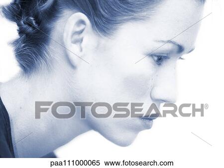 Stock Photography - Woman's face, side view, close-up, b&w. Fotosearch