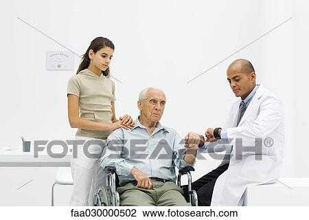 Doctor measuring elderly man's pulse, preteen girl watching View Large Photo Image Stock Image - Doctor measuring elderly man's pulse, preteen girl watching. Fotosearch