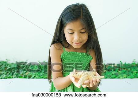 Girl holding starfish in hands View Large Photo Image Stock Photo - Girl holding starfish in hands. Fotosearch