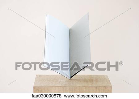 Stock Photo - Open book balancing on pedastal, blank pages. Fotosearch