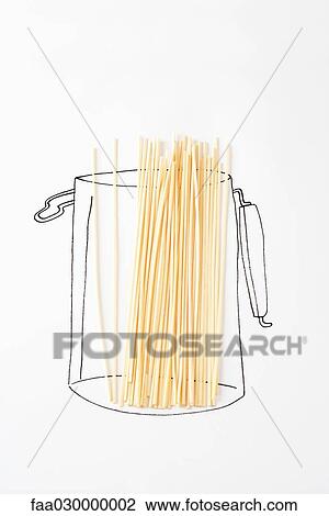Real pasta on drawing of canister View Large Photo Image Stock Image - Real pasta on drawing of canister. Fotosearch