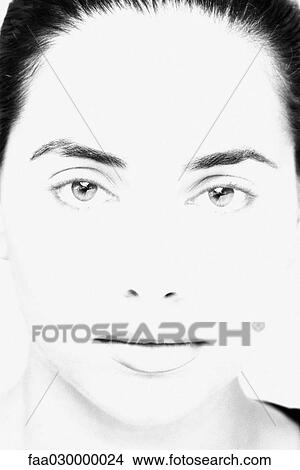 Picture - Woman's face, black and white. Fotosearch
