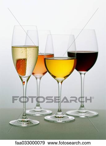 Stock Photo - Assorted wines in glasses, close-up. Fotosearch