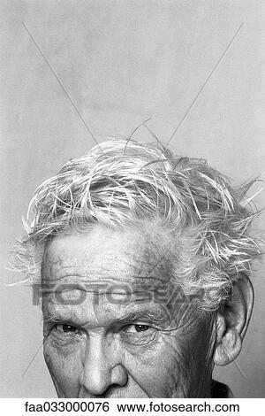 Senior man with messy hair, portrait, cropped View Large Photo Image Stock Photograph - Senior man with messy hair, portrait, cropped. Fotosearch