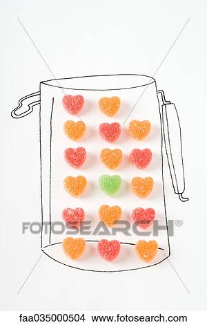 Candy hearts in drawing of canister View Large Photo Image Picture - Candy hearts in drawing of canister. Fotosearch