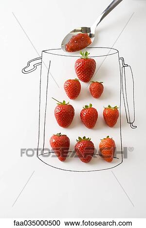 Spoonful of strawberry jam over jar of fresh strawberries View Large Photo Image Stock Image - Spoonful of strawberry jam over jar of fresh strawberries. Fotosearch