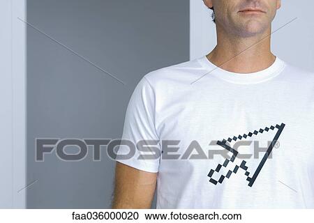 Man wearing tee-shirt printed with computer cursor, cropped view View Large Photo Image Stock Image - Man wearing tee-shirt printed with computer cursor, cropped view. Fotosearch