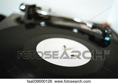 Lp Record Playing On Record Player Close Up Stock Photograph Faa Fotosearch