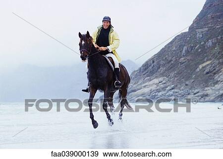Man riding horse on beach View Large Photo Image Stock Photo - Man riding horse on beach. Fotosearch