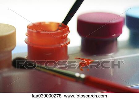 Stock Photo - Paints, paintbrush, extreme close-up. Fotosearch